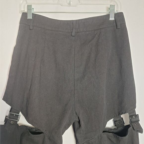 Cider Womens Cut Off Buckle Strap Jeans Black Punk Rock Metal Party Sexy Large - Picture 9 of 11